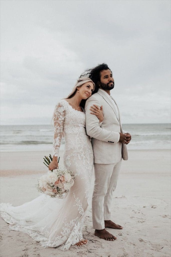 Beach wedding bride + groom